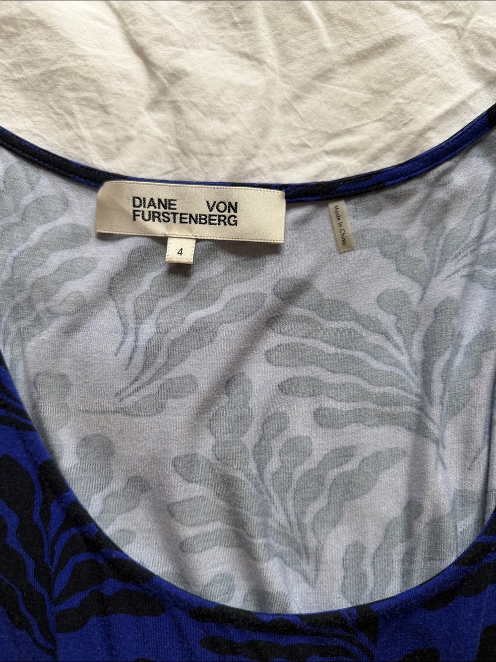 Diane Von Furstenberg Blue & Black Abstract Print Slip
